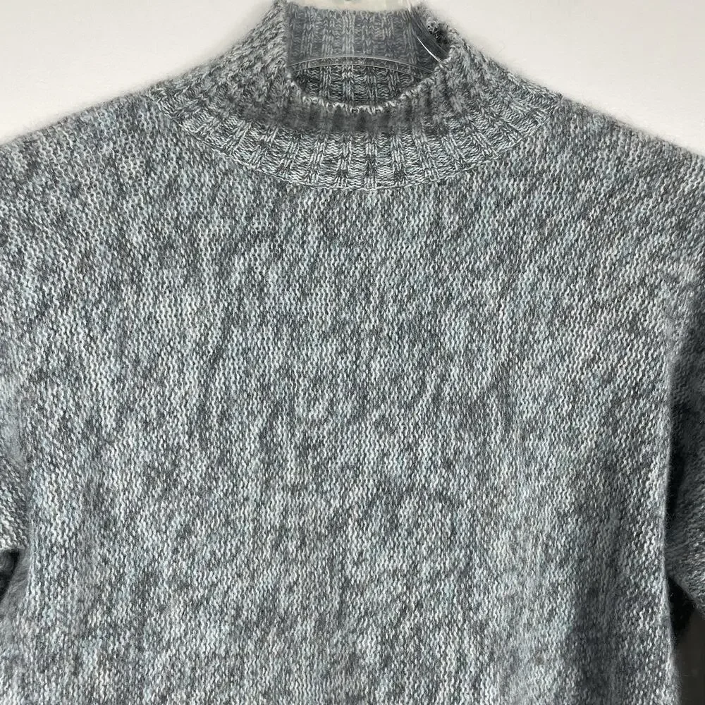 360Cashmere 100% Cashmere Sweater Size M Blue Gray Cropped Mock Neck Luxury Cozy